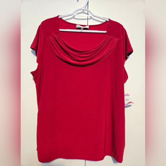 Kasper Red Draped Neck Blouse - Picture 1 of 7